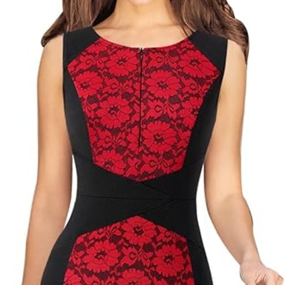 Lace Business Woman Dress Red Black Office Formal Cross Bodycon Stretch XL 14 16 - Picture 12 of 12